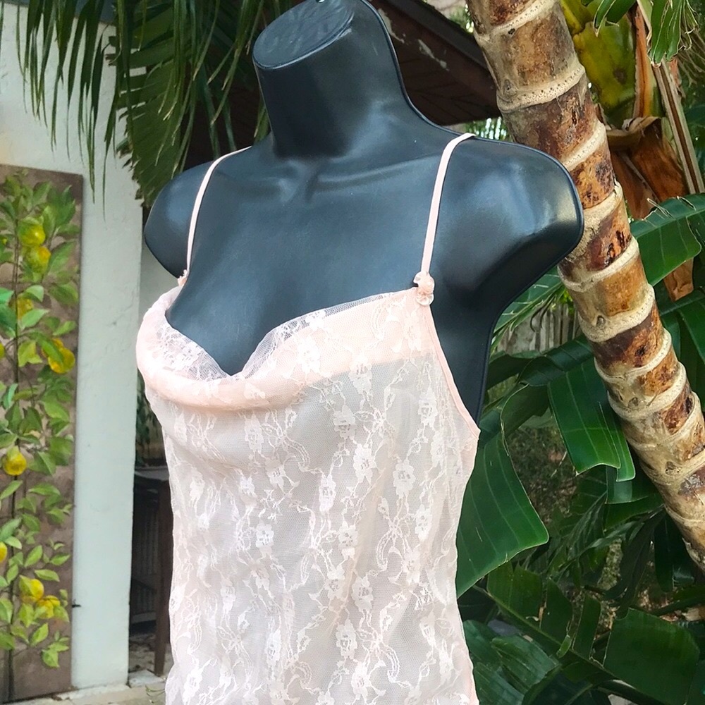 Sheer lace and chiffon assymetric Al slip dress